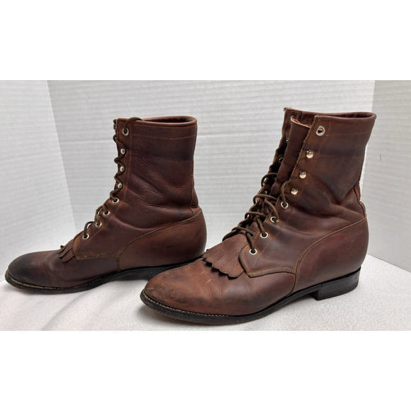 Sz 9 Tony Lama Brown Leather Kiltie Lace Boots Mens Style 7860 READ